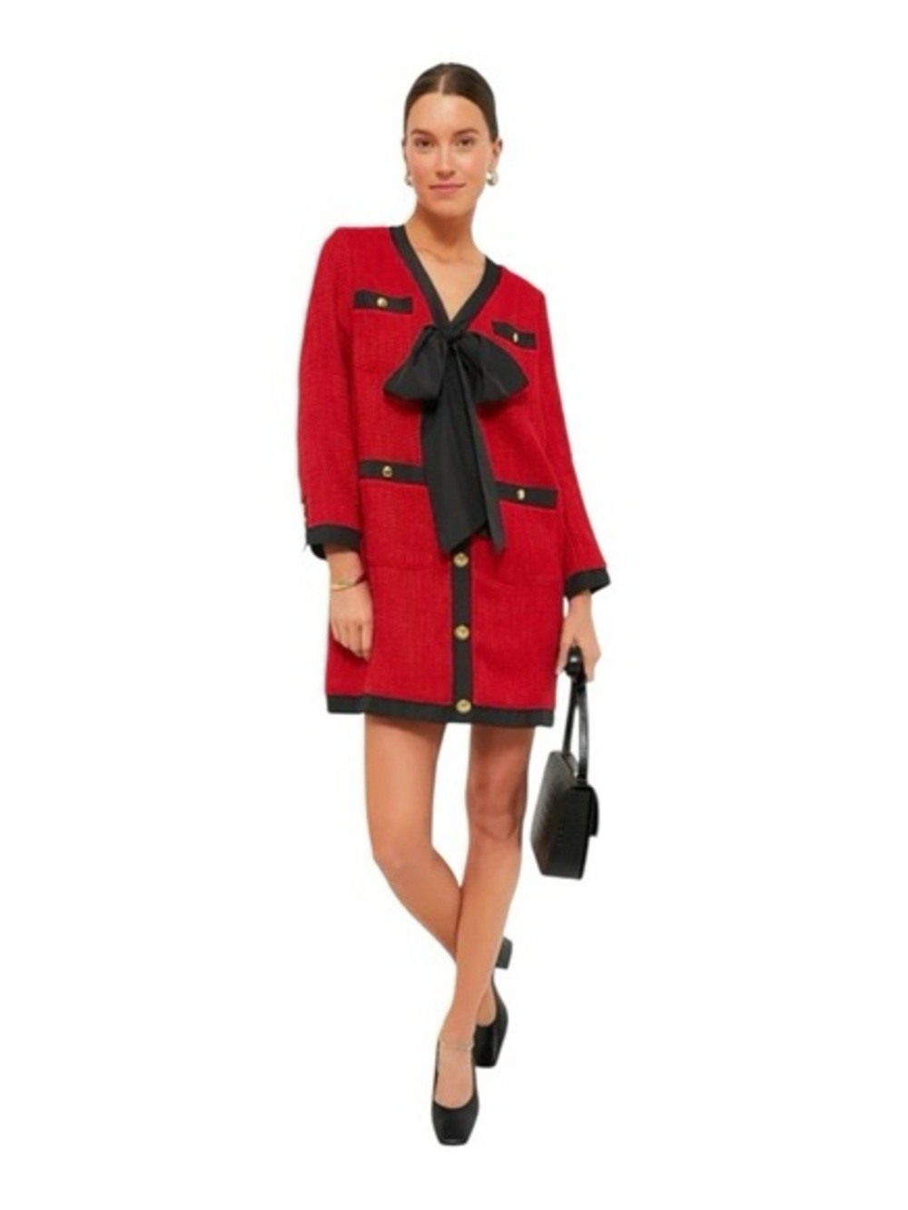 Tuckernuck Pomander Place Coco Tweed Bow Dress in red and black size medium